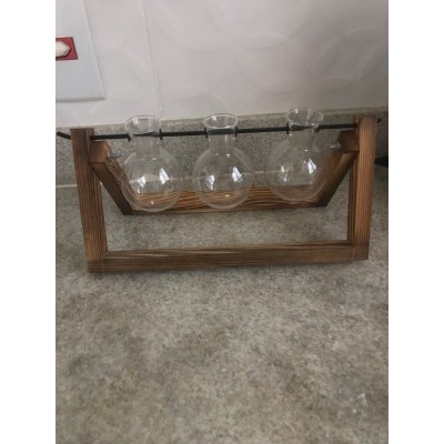New Handmade Vintage Creative Hydroponic Plant Transparent Vase Wooden Frame  689570044050  163117857500